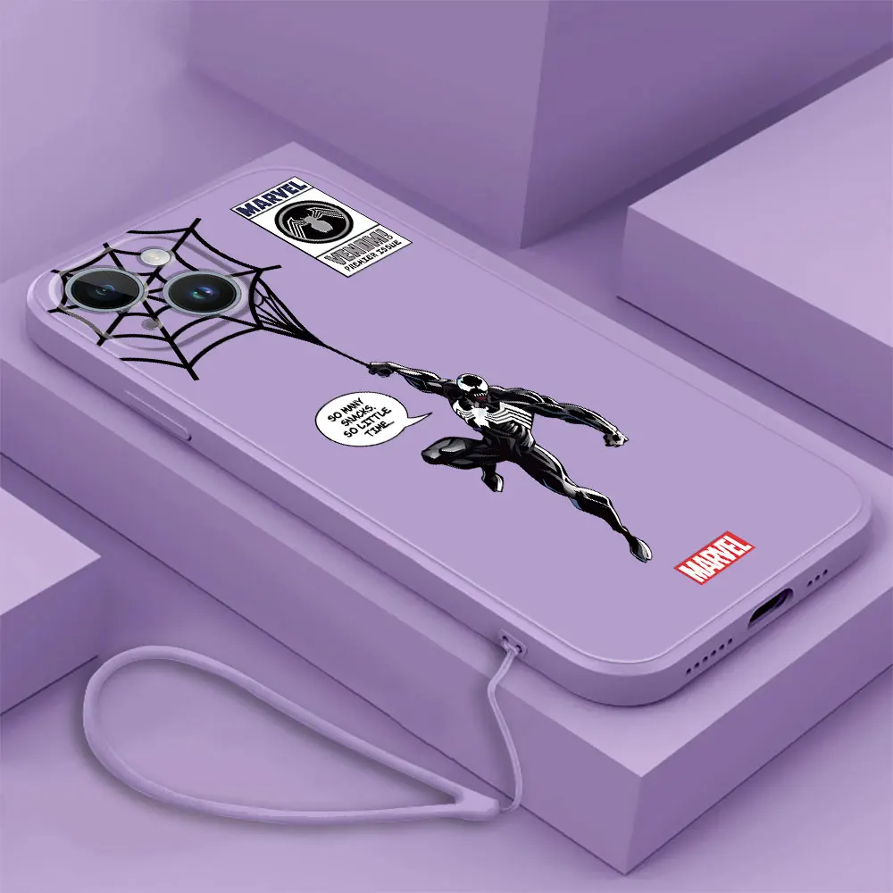 Marvel Venom Örümcek Adam Telefon Kılıfı için iPhone X 11 Pro 7 8 15 Artı SE 13 Mini 14 Pro Max 12 XR XS Silikon Kare Sıvı Kapak