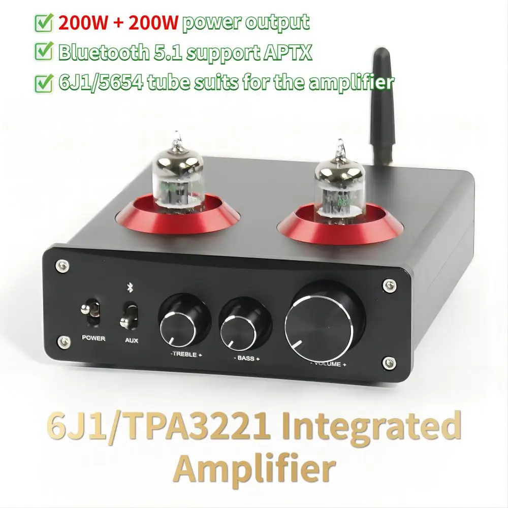 400W TPA3221 Hifi ses amplifikatörü Güç Amplifikatörü 6J1 vakumlu tüp amplifikatör Bluetooth Tiz Bas Ayarı 2CH Entegre Amplifikatör