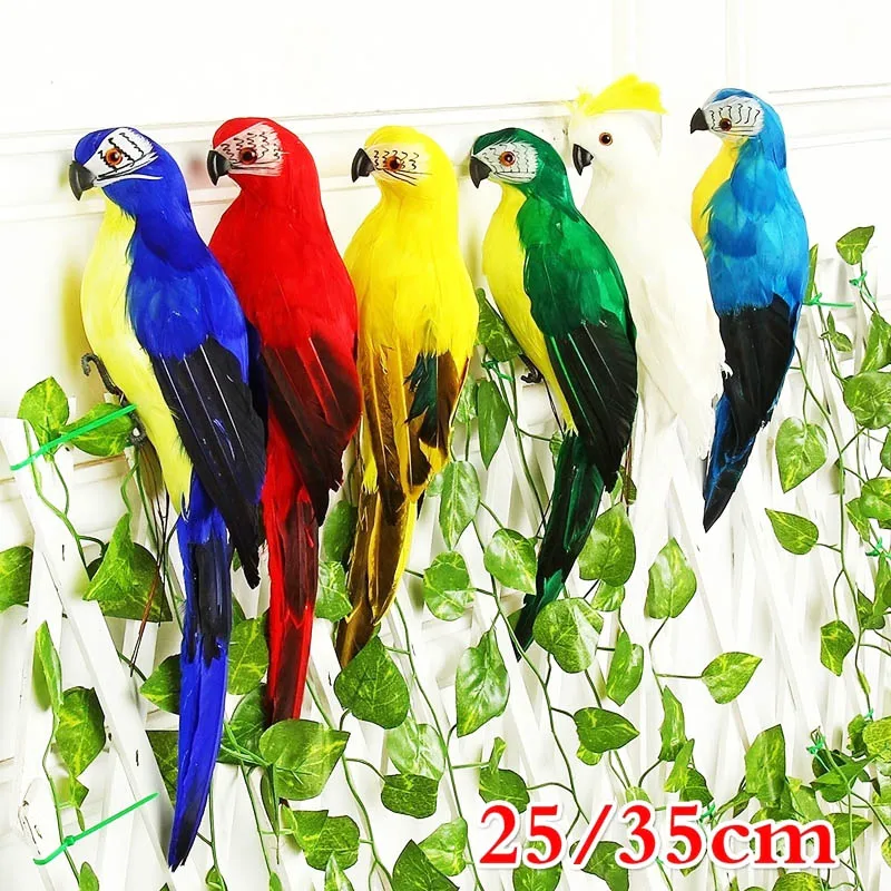 25/35cm El Yapımı Simülasyon Papağan Bahçe Kuş Prop Dekorasyon Minyatür Yaratıcı Tüy Çim Heykelcik Süs Hayvan Kuş