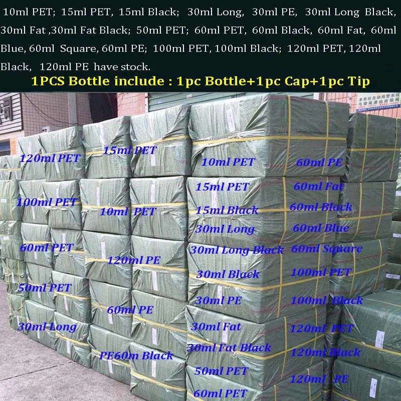100 adet boş Yağ E Sıvı şişeleri 10ml 15ml 30ml 60ml 100ml 120ml PET Uzun Damlalık Şişe Plastik Şişe Sıvı tırnak jeli