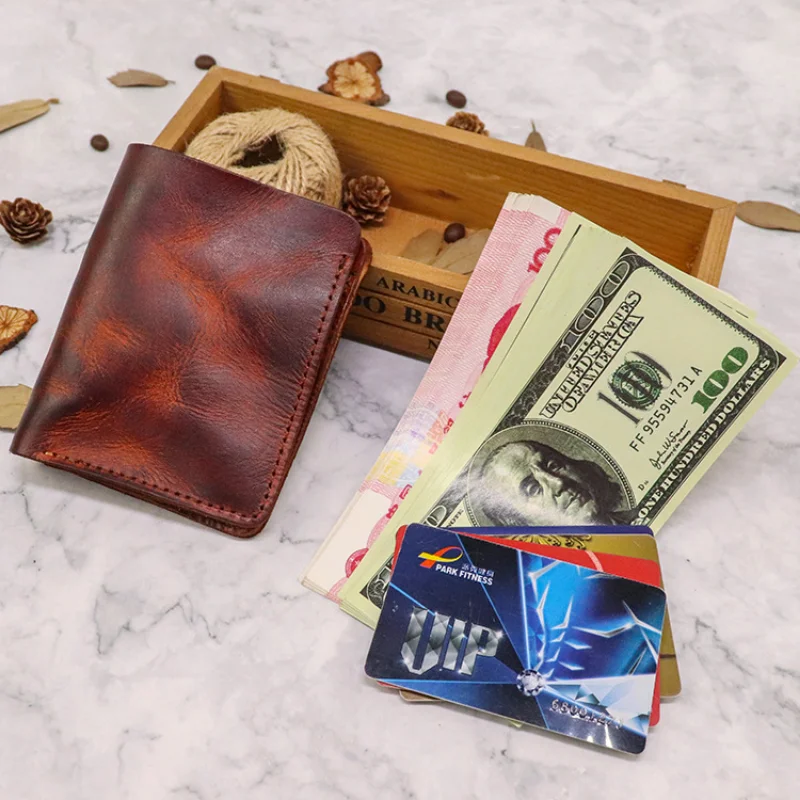 Üst katman dana cüzdan, erkek minimalist sıfır cüzdan, el boyalı retro sebze tabaklanmış deri, büyük banknot cüzdan trendi