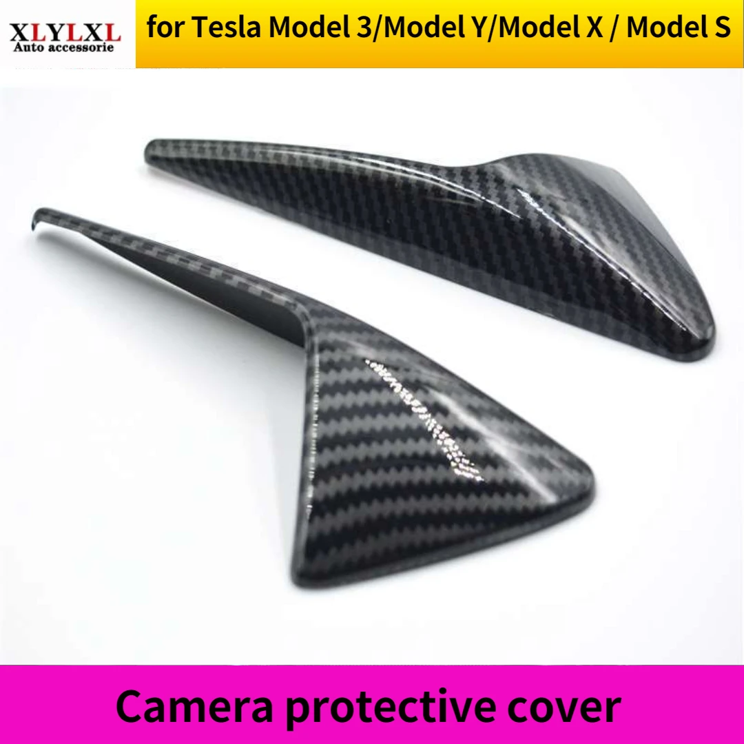 2 adet mat finish Karbon fiber siyah yan kamera koruyucu kapak Dekorasyon kapağı aksesuarları Tesla Modeli 3 S X Y