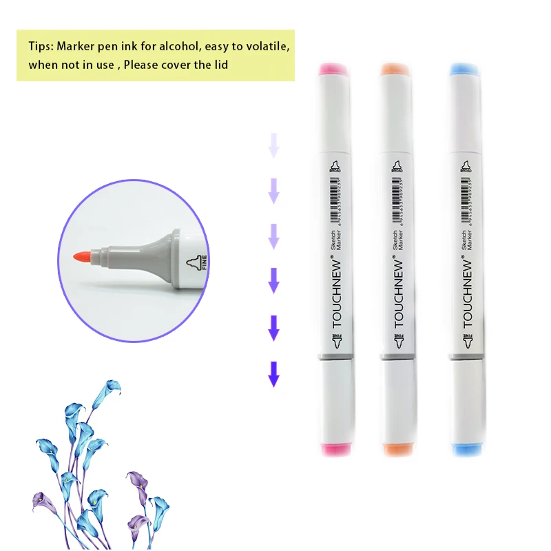 1 ADET resim kalemi kalem TOUCHNEW 24 Renk Yuvarlak Ayak ve Eğik Yağlı İşaretleyici Boyama Çocuklar için Hediye Fırça Kalemler Ofis Okul Malzemeleri