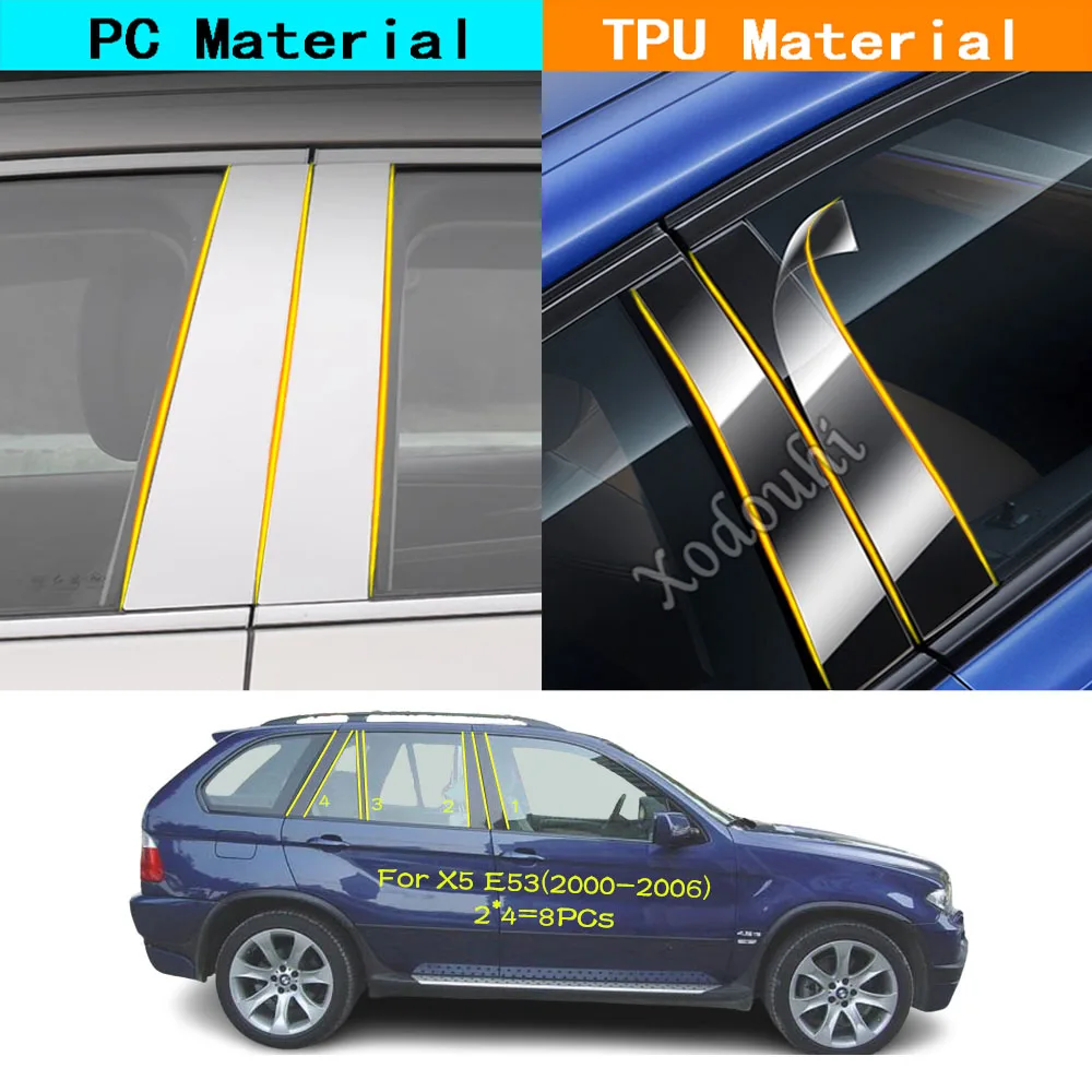 Araba TPU / Parlak Ayna PC Malzeme Pillar Post Kapak kapı pervazı Pencere Sticker BMW İçin X5 Xdrive E53 2000 2001 2002 2003-2006