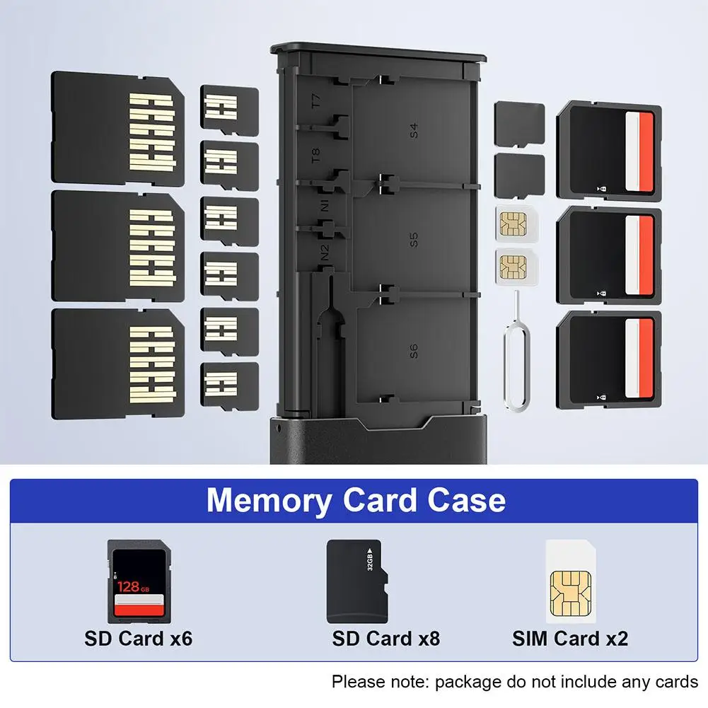 BUDI SD TF SIM Kart Durumda Tutucu Taşınabilir Alüminyum Alaşımlı Hafıza Kartı Kutusu Kordon İle 6 SD + 8 TF + 2 Nano SIM Kart K3L3