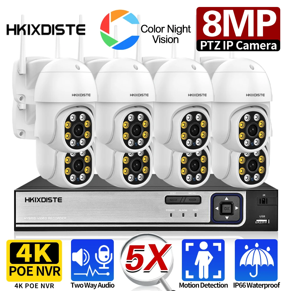 8MP PTZ Wifi güvenlik kamerası Sistemi Renkli Gece WİFİ IP Güvenlik Kamera 8CH P2P POE NVR Video Gözetim Kiti İnsan Otomatik Parça