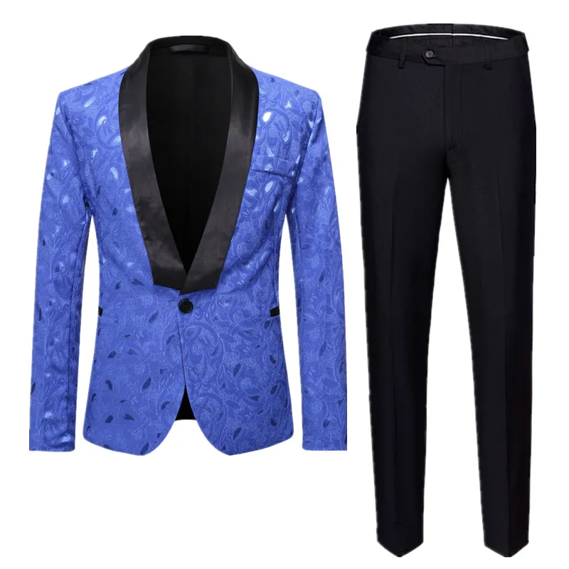 (Blazers + Pantolon ) moda Erkekler Düğün Balo Parti Jakarlı Takım Elbise 2 Adet 2023 Yeni erkek Şarkıcı Ev Sahibi Sahne Lüks Elbise Seti
