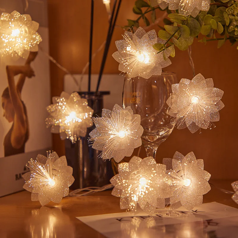Plumeria dize ışıkları yapay Frangipani Gardenya Led ışık zinciri pil kumandalı ev bahçe düğün parti dekor için