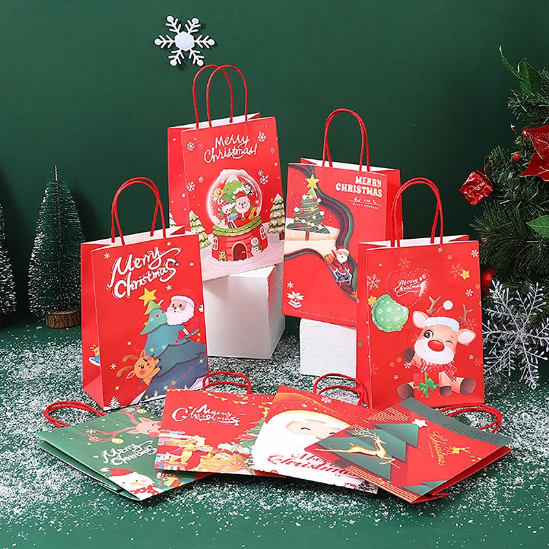1 adet Noel Kraft Kağıt Torba Ambalaj Karikatür Sevimli Noel Baba Geyik Merry Christmas Hediye Çantası Tatil Dekorasyon Hediye Çantası