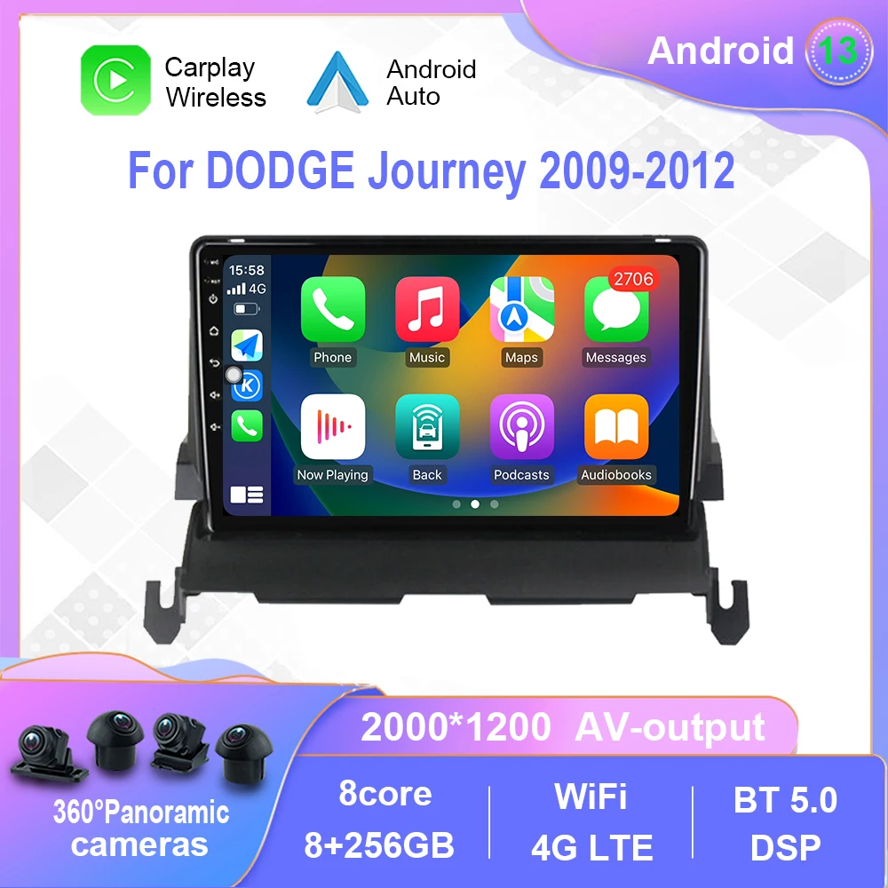 Android 12.0 DODGE Yolculuk 2009-2012 İçin Araba Radyo Multimedya Video Oynatıcı Navigasyon stereo GPS Carplay Hiçbir 2din 2 din dvd