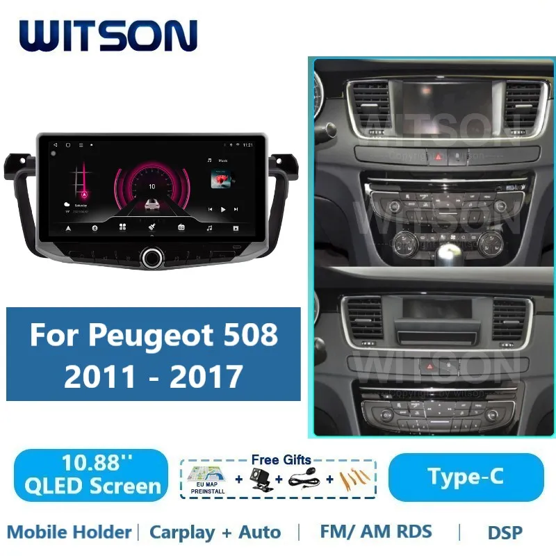 QLED Android Araba Multimedya Peugeot 508 2011 - 2017 için Carplay GPS Otomatik Stereo Radyo Araç Ses Kafa Ünitesi