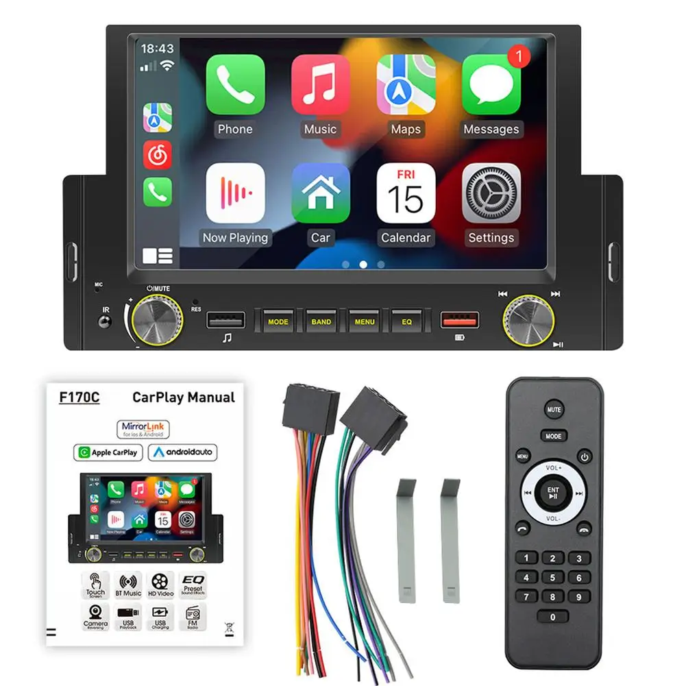 Araba Mp5 Çalar 6.2 İnç Mp4 Radyo Bluetooth uyumlu USB Arayüzü Android İçin Uyumlu-Otomatik / Ios Carplay