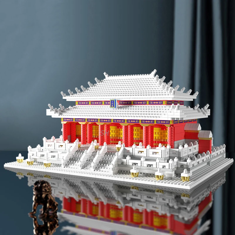3D Modeli DIY Mini Elmas Blokları Tuğla Yapı Dünya Mimarisi Salonu Yüce Harmony Taihe Saray Oyuncak Çocuklar için