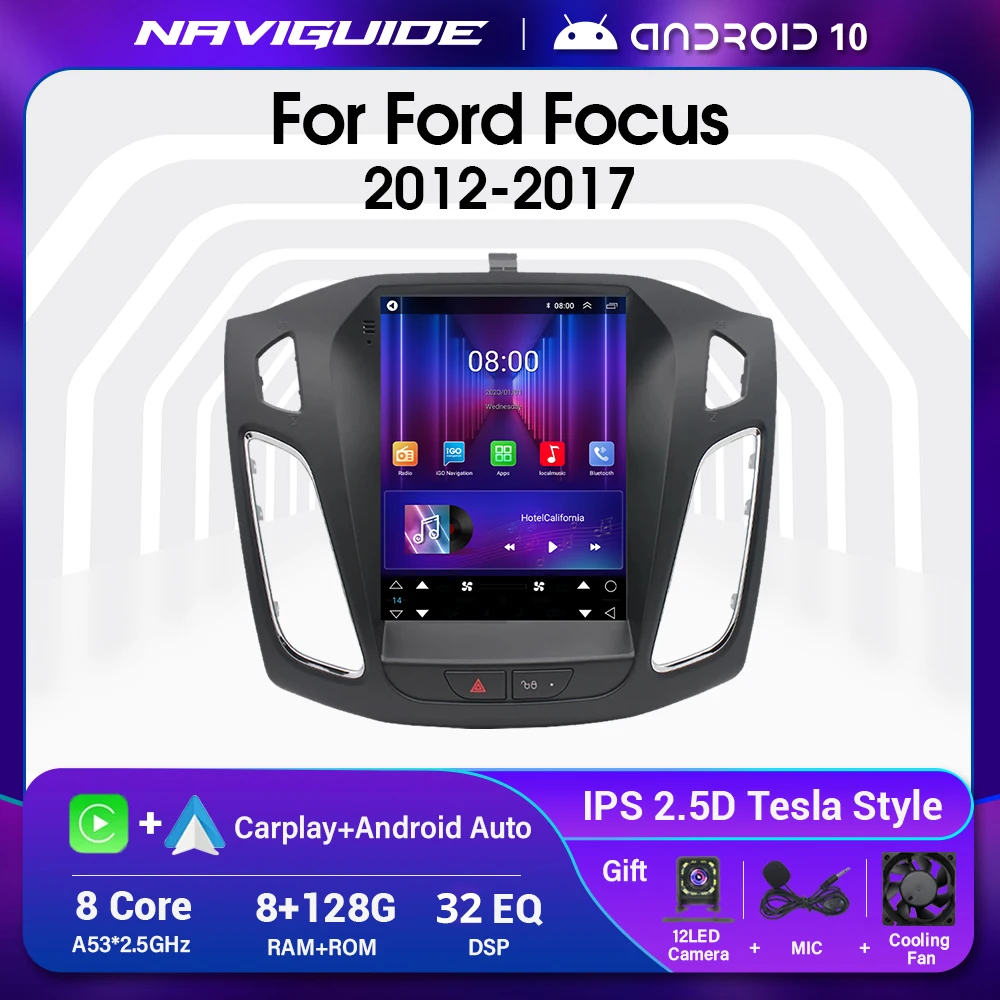 NAVİGUİDE Otomatik Stereo Radyo Ford Focus 3 İçin Mk3 2012-2017 Tesla Tarzı Android 10 Araba Multimedya Radyo Çalar GPS Navigasyon BT