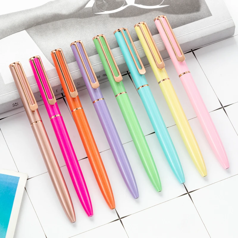 16 ADET Nokta döner tükenmez kalem toptan yaratıcı moda çok renkli metal orta yağlı kalem lazer reklam hediye kalem