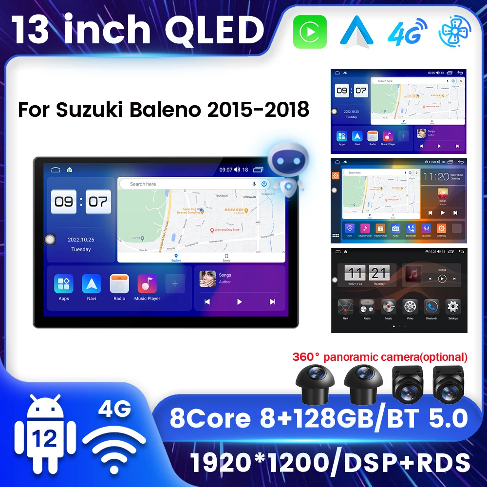 QLED Android 12 Araba GPS Multimedya Oynatıcı Suzuki Baleno 2015-2019 İçin Radyo Stereo Carplay Oto RDS AI ses 2Din Hepsi bir arada