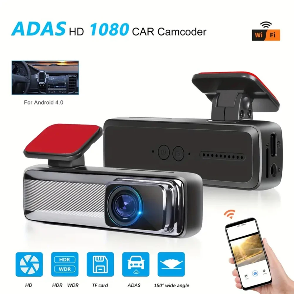 Araba dvr'ı Dashcam HD 1080P 150 ° Geniş Açı Kamera ADAS Destekli Sürüş Wi-Fi Otomatik Açık / Kapalı Sürüş Kaydedici