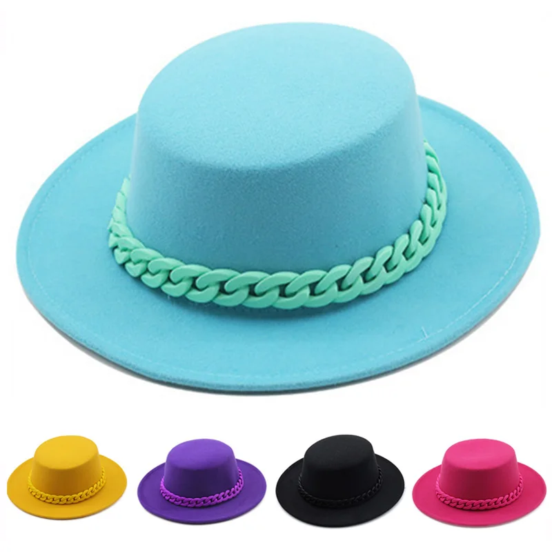 2021 YENİ kadın kış fötr şapkalar moda Düz geniş Ağız Yün Keçe Caz fötr şapkalar erkekler için Düz üst vintage düğün Şapka