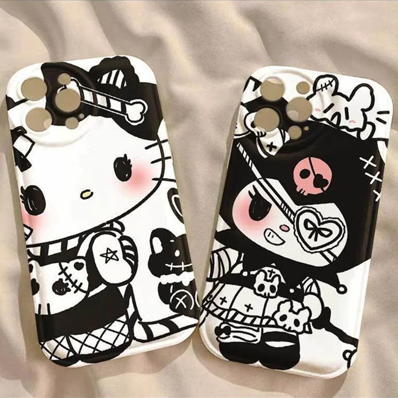 Yeni Kawaii Sanrio Hello Kitty iPhone 14Promax Durumda Kız Çift Anime Kuromi Yumuşak Kauçuk Anti Damla Telefon Kılıfı için İPhone13 12mini