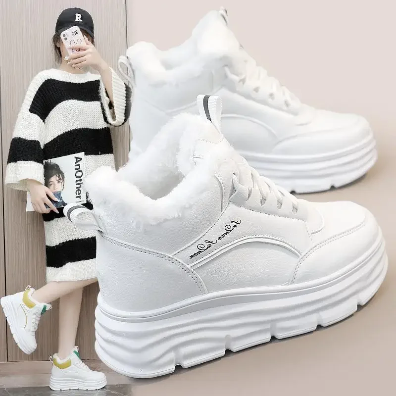 2023 Kış Yeni Yüksek Pamuk dolgulu ayakkabılar Kızların Ev Çantası Polar astarlı Sıcak Tutmak Giyim Platformu pamuklu ayakkabılar.
