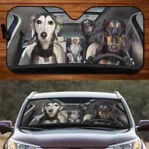 Komik Saluki Köpek Aile Sürüş Köpek Lover Köpek Lover araba güneşliği araç ön camı Güneşlik UV Koruma için