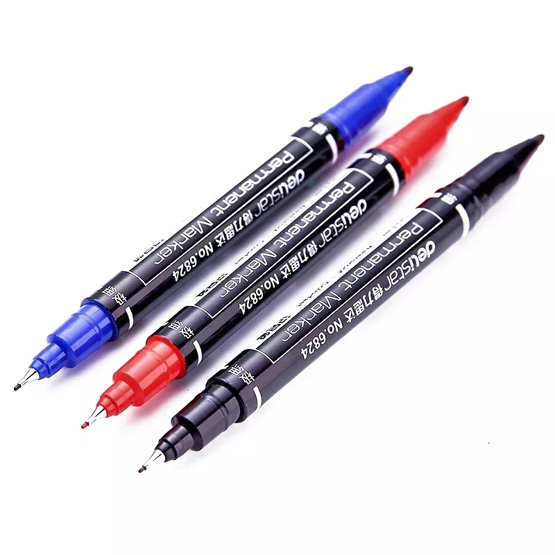 6 adet / paket İkiz İpucu Kalıcı İşaretleyiciler, İnce Nokta, (Siyah, Mavi, Kırmızı ) Mürekkep, 0.5 mm-1mm