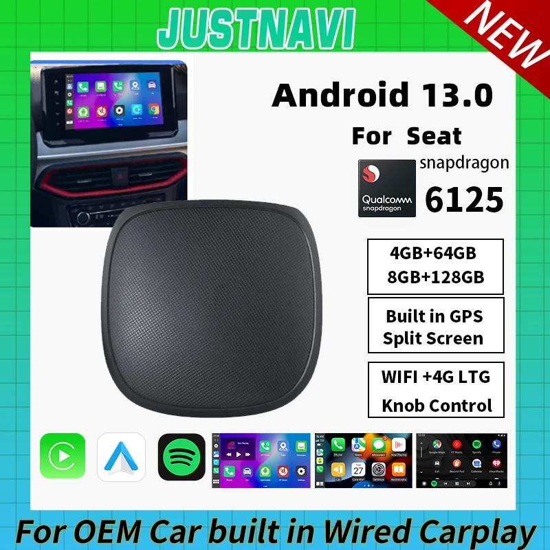 2023 JUSTNAVI Akıllı AI Kutusu Android Otomatik Kablosuz CarPlay Seat Ibiza İçin Arona Leon Ateca Tarraco Android 13 Bölünmüş Ekran 4G WİFİ