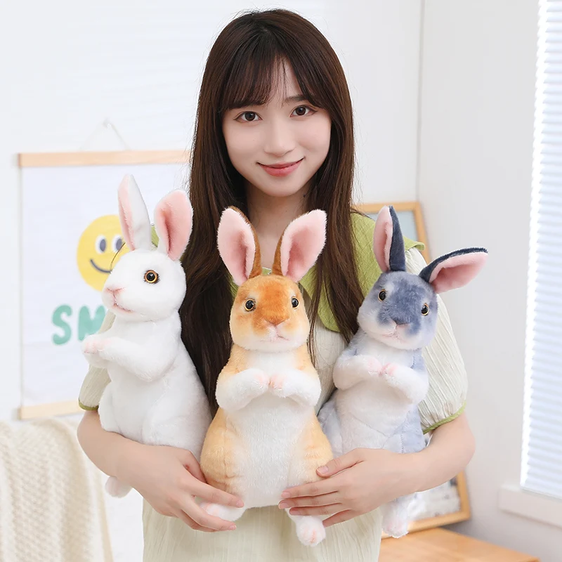 Simülasyon Kawaii Uzun Kulaklar Gerçekçi Tavşan peluş oyuncak Gerçekçi Hayvan Dolması oyuncak bebekler Çocuklar Kızlar için doğum günü hediyesi Odası Dekor