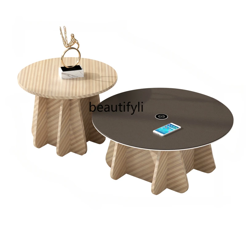 Işık Lüks Modern yuvarlak Boy Oturma Odası Ev Sehpa Kombinasyonu Basit Tasarımcı Modeli çay masası yan sehpa