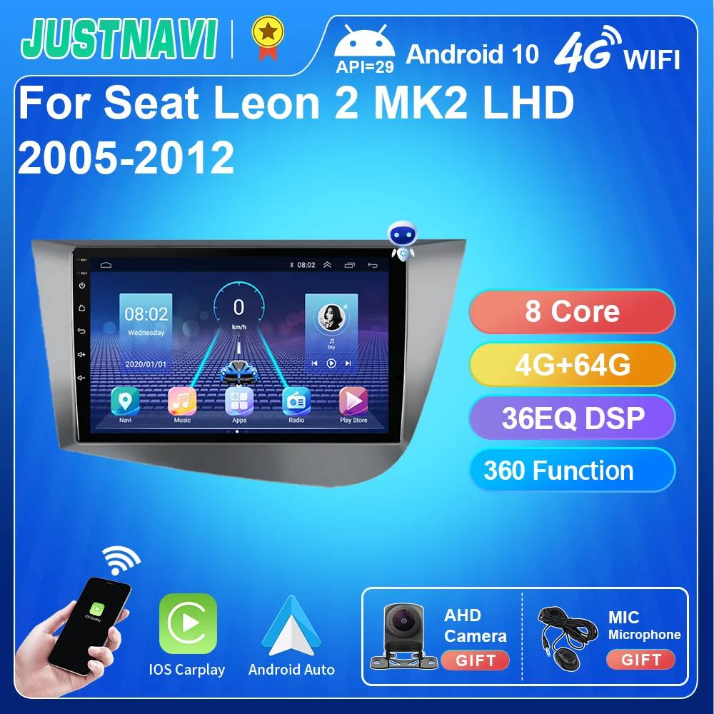 JUSTNAVI android müzik seti Seat Leon 2 İçin MK2 LHD 2005-2012 Araba Radyo Navigasyon Multimedya Carplay Video DSP Oynatıcı teyp