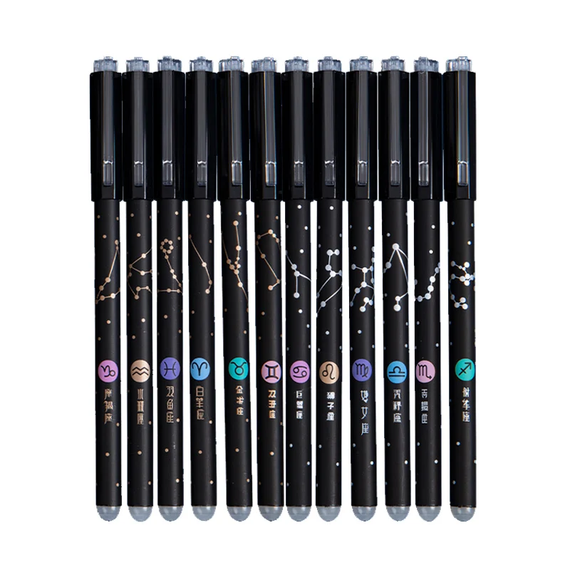 12 Adet Takımyıldızı Silinebilir Jel Kalemler 12 Takımyıldızı Tükenmez Kalemler Okul Ofis Yazma Araçları 0.5 Mm Siyah Mavi Mürekkep