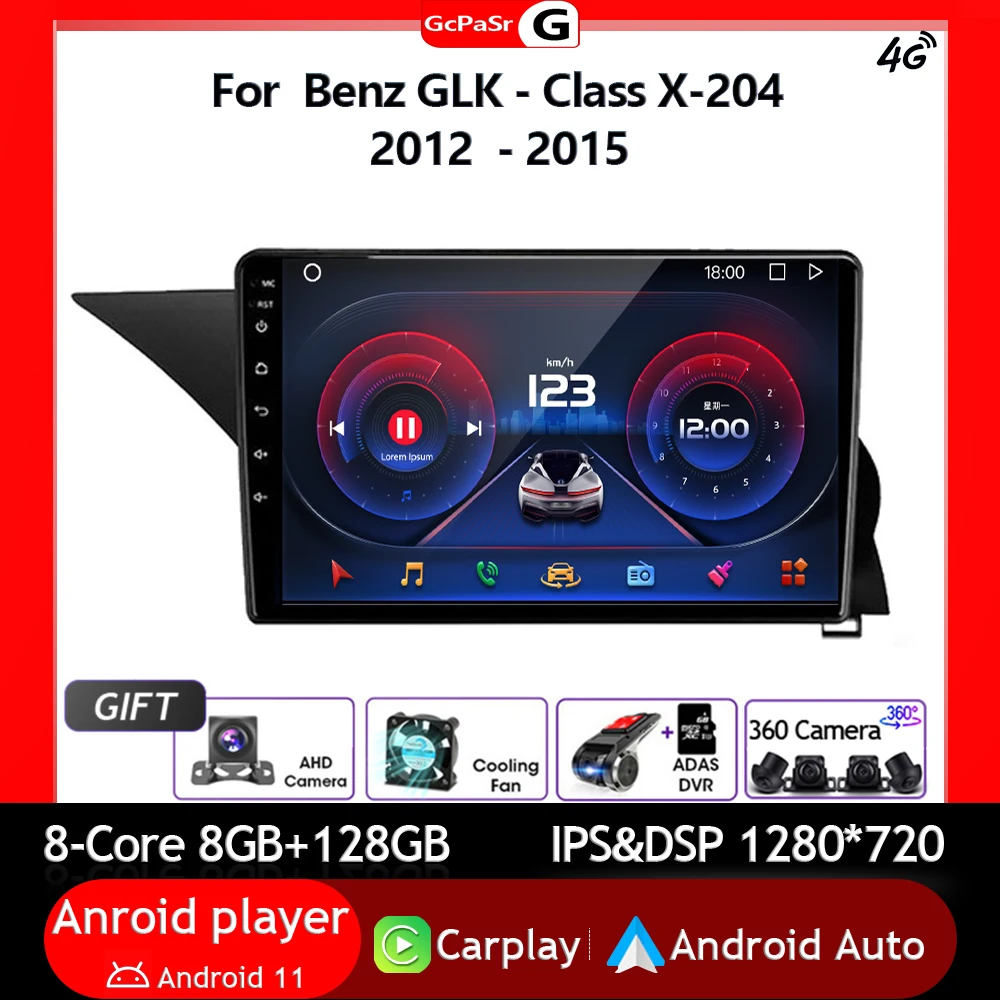 Benz GLK-Sınıf X için-204 2012 2013 - 2015 Araba Radyo Video Multimedya Oynatıcı Android 12 Navigasyon GPS Autoradio Carplay IPS