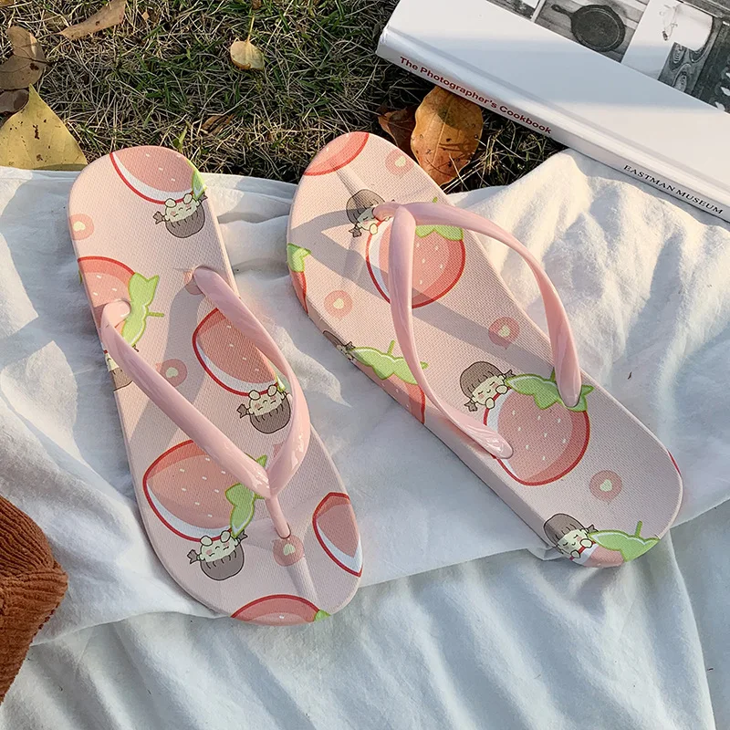 Kadın Plaj Flip Flop Düz Dışında Sahil Plaj Meyve Karikatür Sandalet Flip-Flop Açık Slaytlar Yaz Ev Banyo Ayakkabı