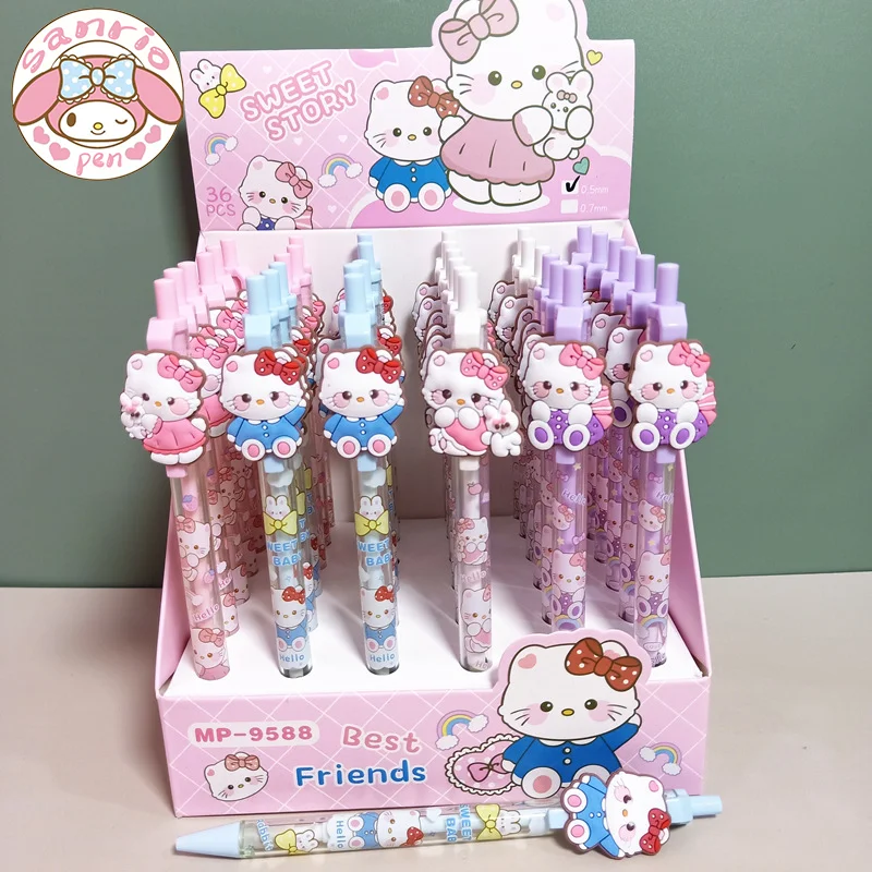36 adet Sanrio Mekanik Kurşun Kalem Silikon Yama Pembe Hello Kitty Sevimli Kız Kalp Öğrenciler Yazma Kalemler 0.5 Çocuk doğum günü hediyesi
