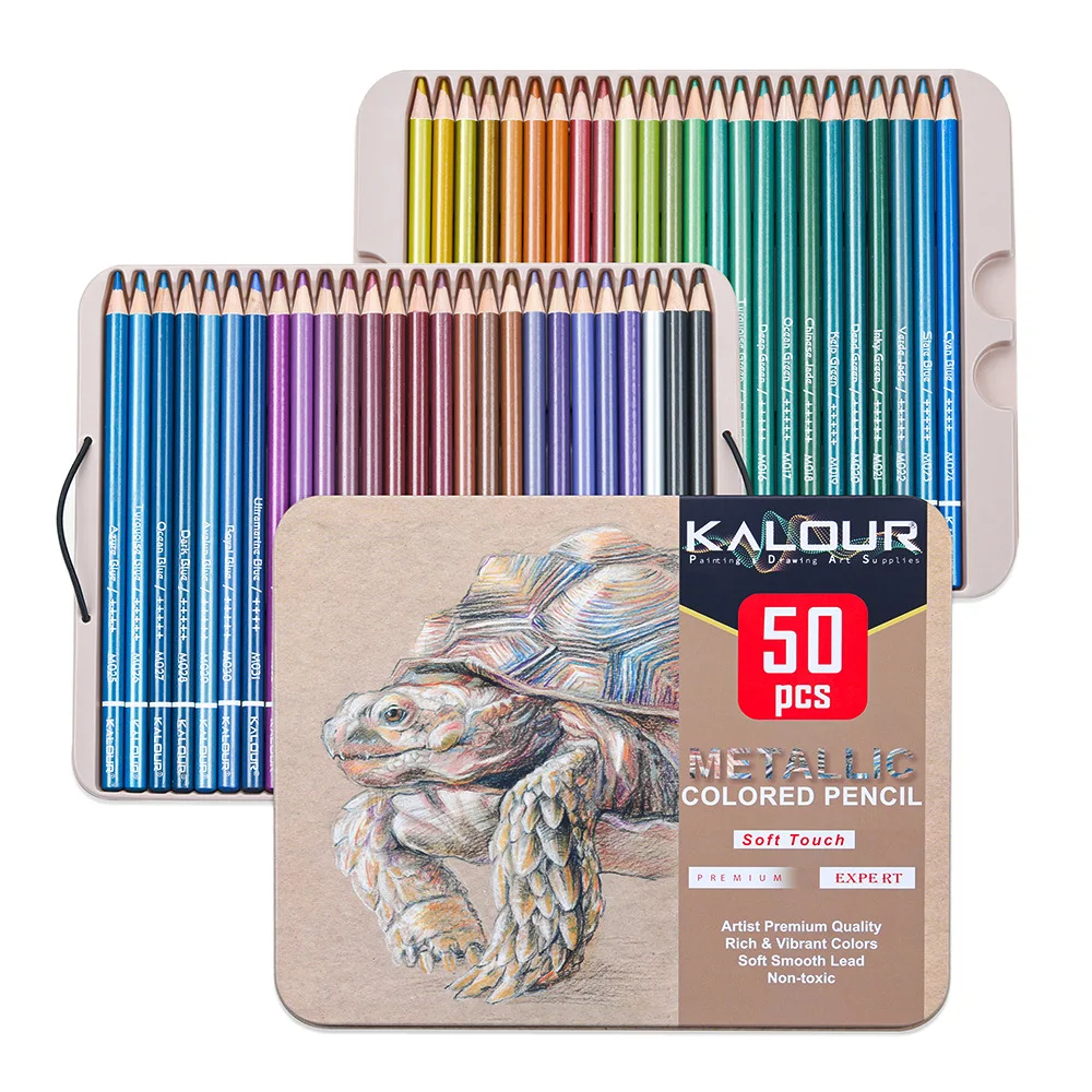 Ahşap Renkli Kalemler 50 adet Set Metalik Renk Sanat Boyama Parlak renkli kurşun kalem El Beraberlik Kroki Kalem Okul Sanat Malzemeleri