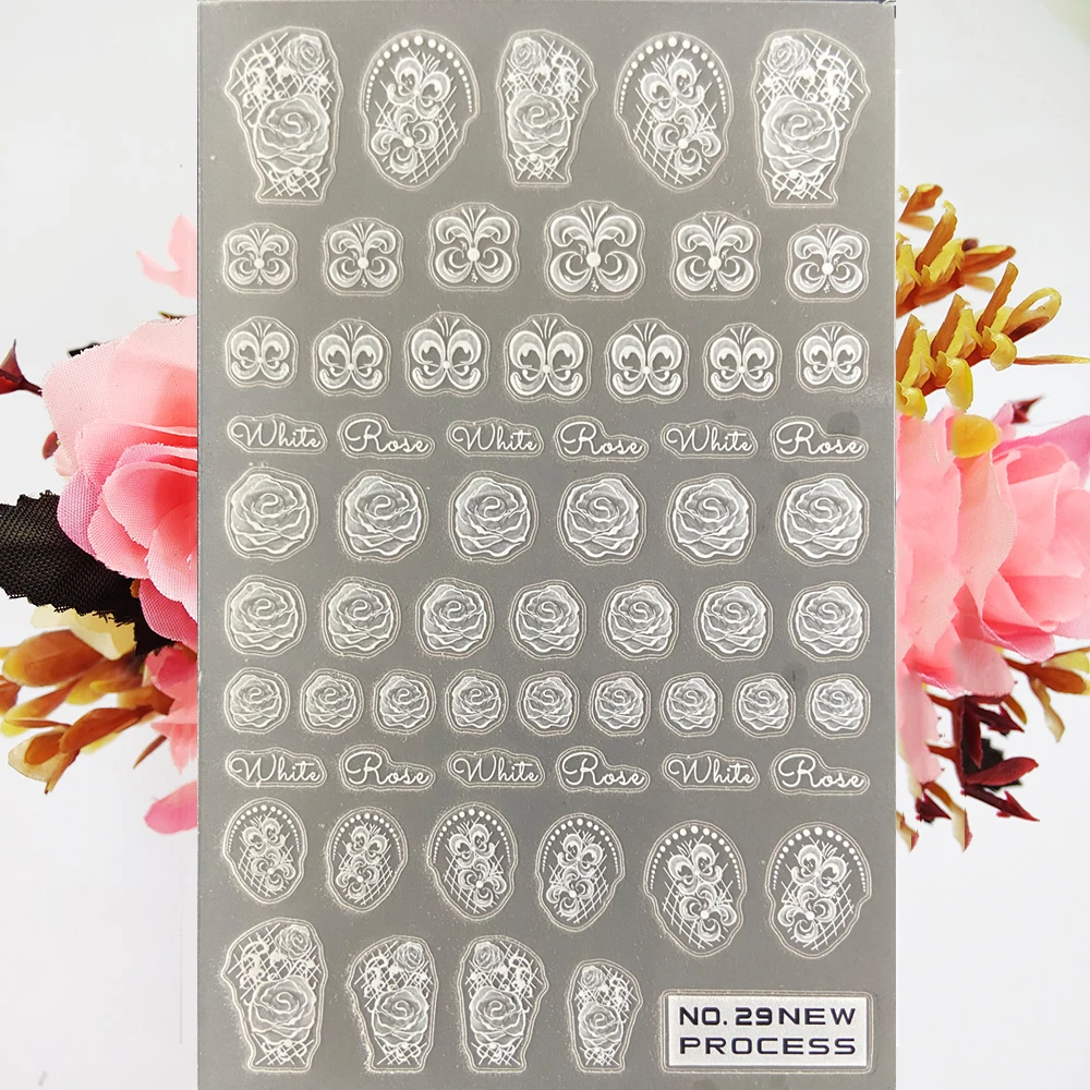 Yeni Buzlu 3D Tırnak sticker Sanat Beyaz Gül Çiçek Kelebek İnce Tokluk Kaydırıcılar Çivi Süslemeleri Çıkartmaları Manikür Aksesuarları