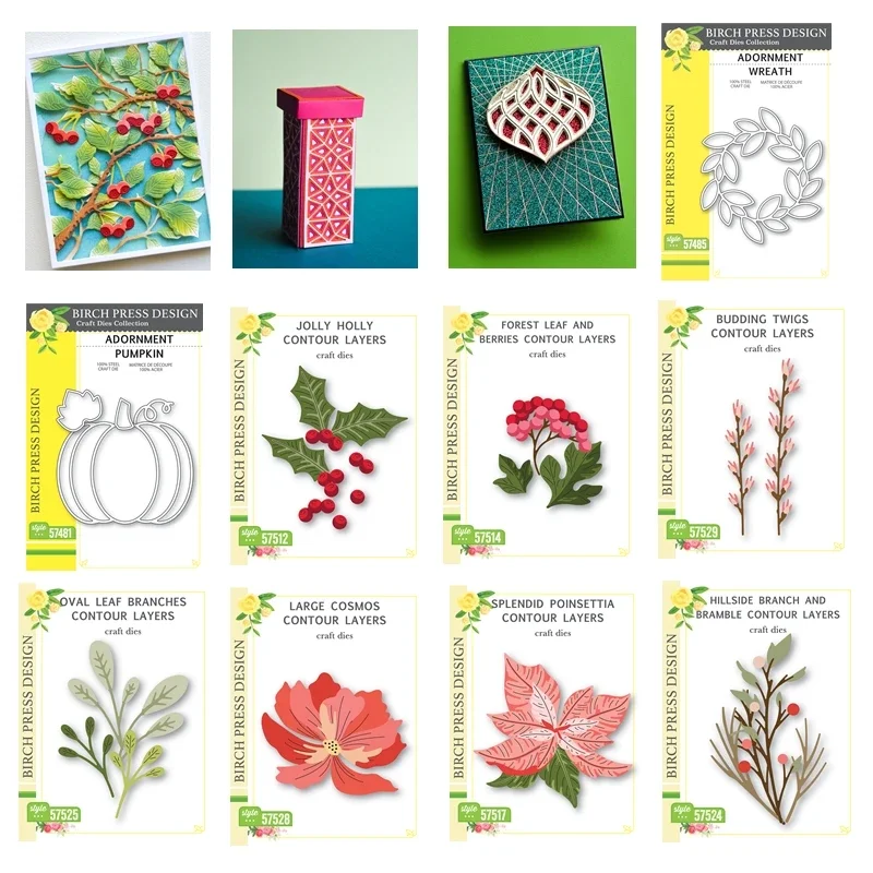 2023 Huş Basın Tasarım Katmanlı Kesme Ölür Orman Gölgelik Kabak Çiçekleri Kelimeler Noel Scrapbooking İçin çerçeveli kağıt Kart Craft
