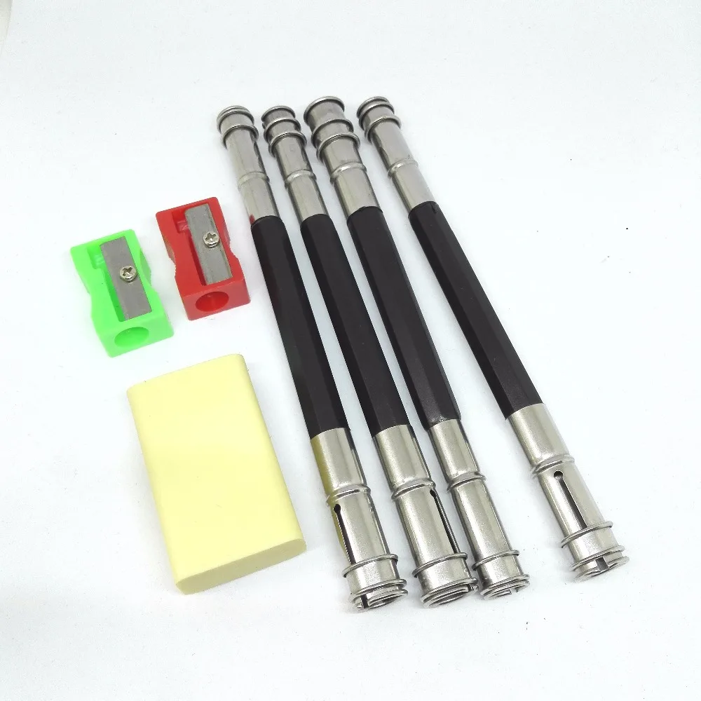 (4 Kalem Tutucu + 2 Kalemtıraş + 1 Silgi) Kalem Genişletici 8mm ve 9mm delikli Çift Kalem Uzatıcı Kalemler Uzatma