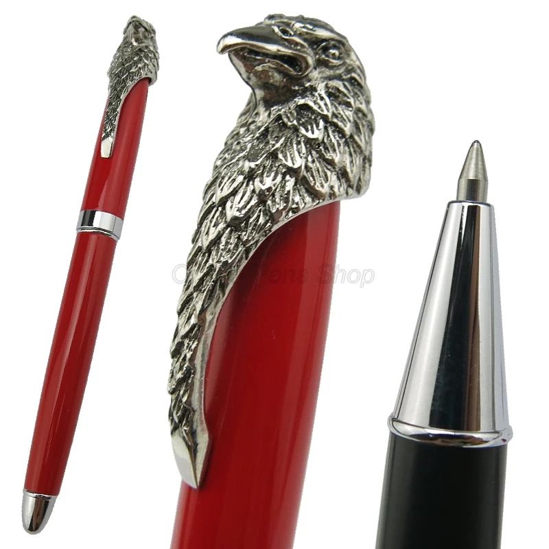 Fuliwen Metal Kırmızı Varil Makaralı Tükenmez Tükenmez Kalem Gümüş Trim Baykuş Kartal saç tokası Yazma Aracı Hediye Kalem