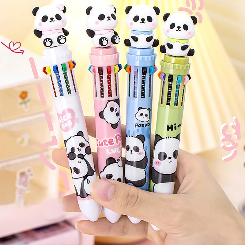 10 Renk Tükenmez Kalem Karikatür Panda 0.5 mm Renkli Mürekkep Jel Kalem Kawaii Okul Öğrenci Kırtasiye Ofis Malzemeleri