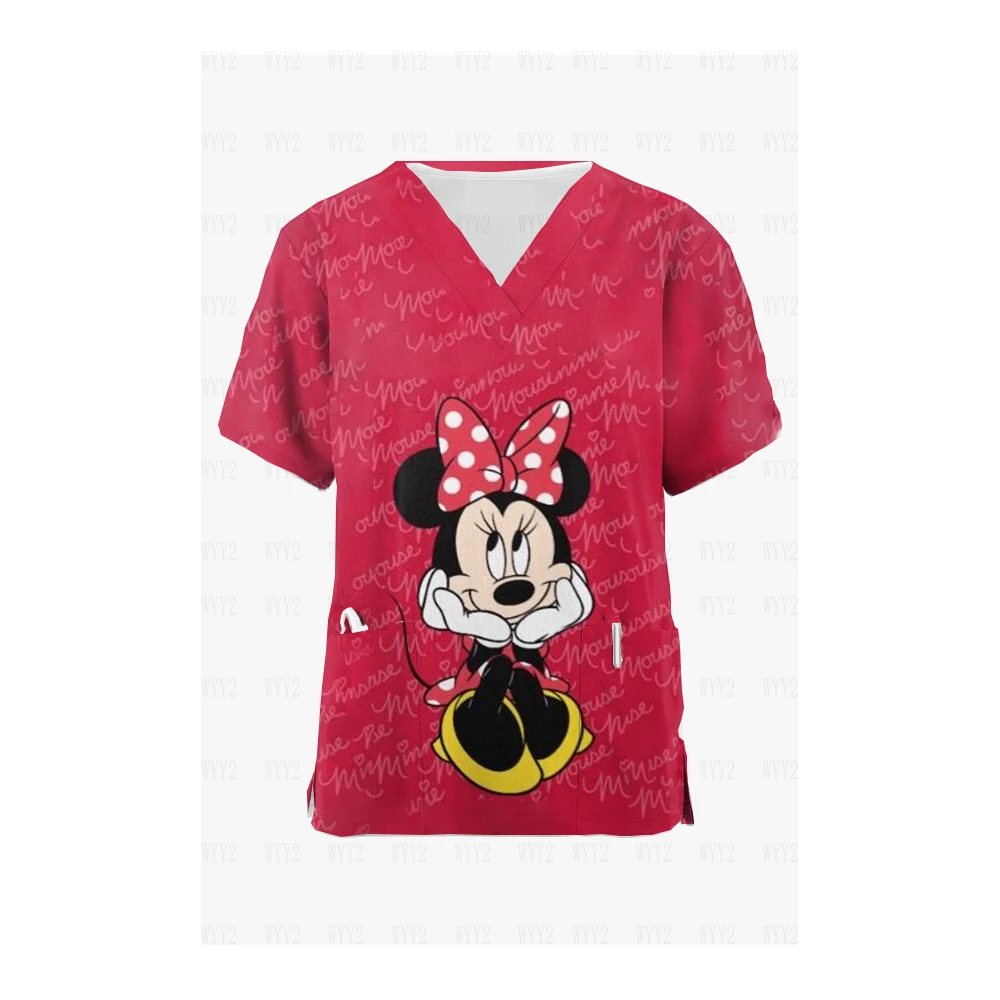 Disney Mickey Minnie kadın hemşire üniforması Fırçalama Üst Karikatür Baskı Klinik Hemşirelik Koruyucu hemşire üniforması Gömlek