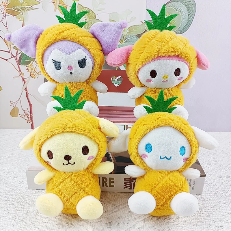 12cm Kawaii Sanrio Benim Melody Kuromi Cinnamoroll Ananas Bebek Anahtarlık Yumuşak Dolması peluş oyuncak Bebek Sırt Çantası Kolye Aksesuarları