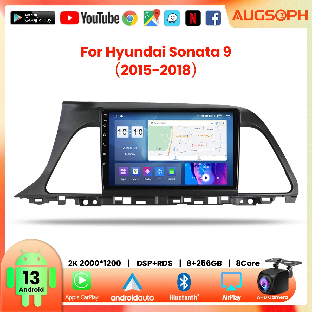 Android 13 Araba Radyo Hyundai Sonata 7 için LF 9 2015-2018, 9 inç 2K Multimedya Oynatıcı ile 4G Carplay DSP ve 2Din GPS Navigasyon