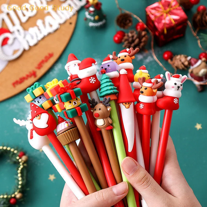 10 ADET Kawaii Noel Jel Kalem Sevimli Noel Ağacı Ren Geyiği Noel Baba Kardan Adam 0.5 mm Siyah Nötr Kalemler Okul Ofis Malzemeleri