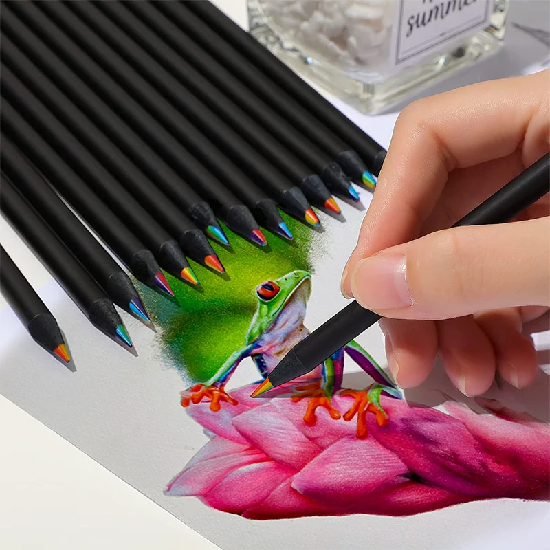 4 ADET 7 Renk Konsantrik Degrade renkli kurşun kalem boya Kalemi Renkli kalem seti Yaratıcı Kawaii Kırtasiye Sanat Boyama cetvel kalemi