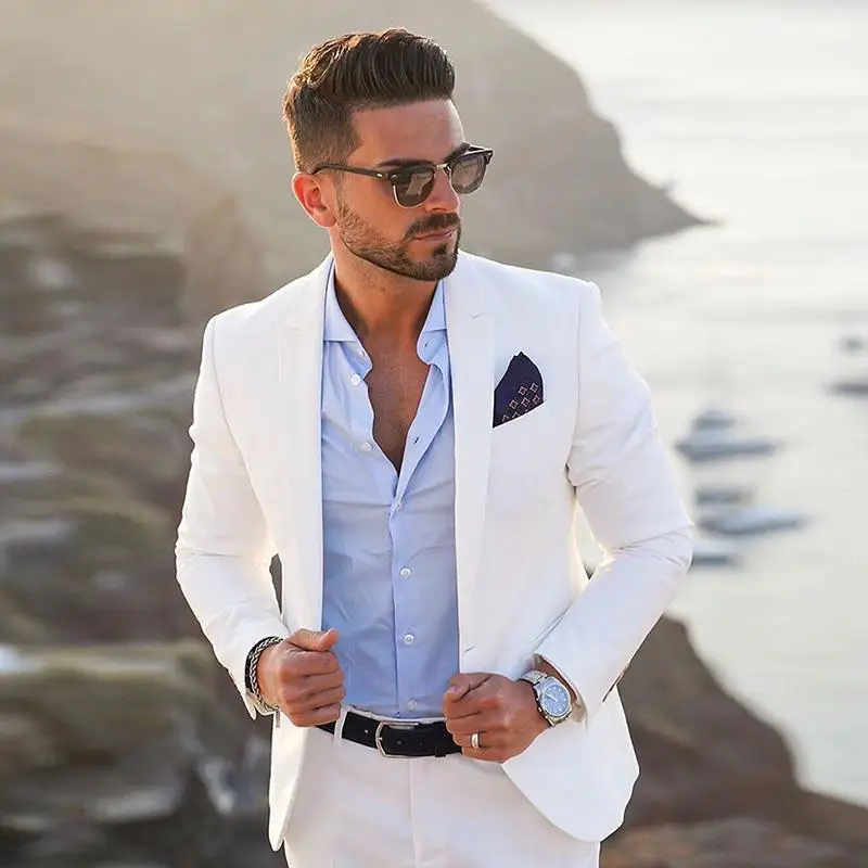2023 Beyaz Erkek Takım Elbise İş Rahat Düğün Takımları Erkekler İçin En İyi Erkek Blazer Damat Giyim Smokin Slim Fit Kostüm Homme Erkek Ceket