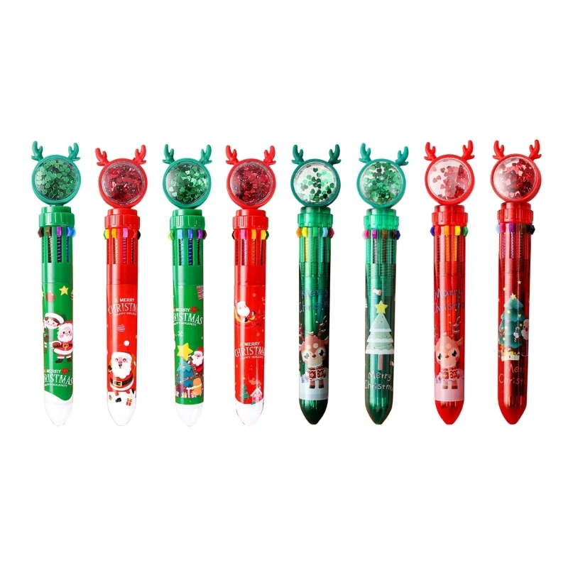 4 Adet Noel Tükenmez Kalem 10-Colors-in-1 Renkli Kalem Noel Çorap Doldurma Geri Çekilebilir Tükenmez Kalemler Çocuk için