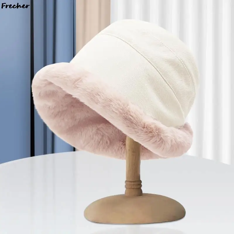 Kabarık Peluş Kova Şapka Kadınlar Sıcak Kürk Şapkalar Soğuk Koruma Kalınlaşmak Panama Kapaklar Yumuşak Büyük Boy Sunbonnet Rahat Şapkalar