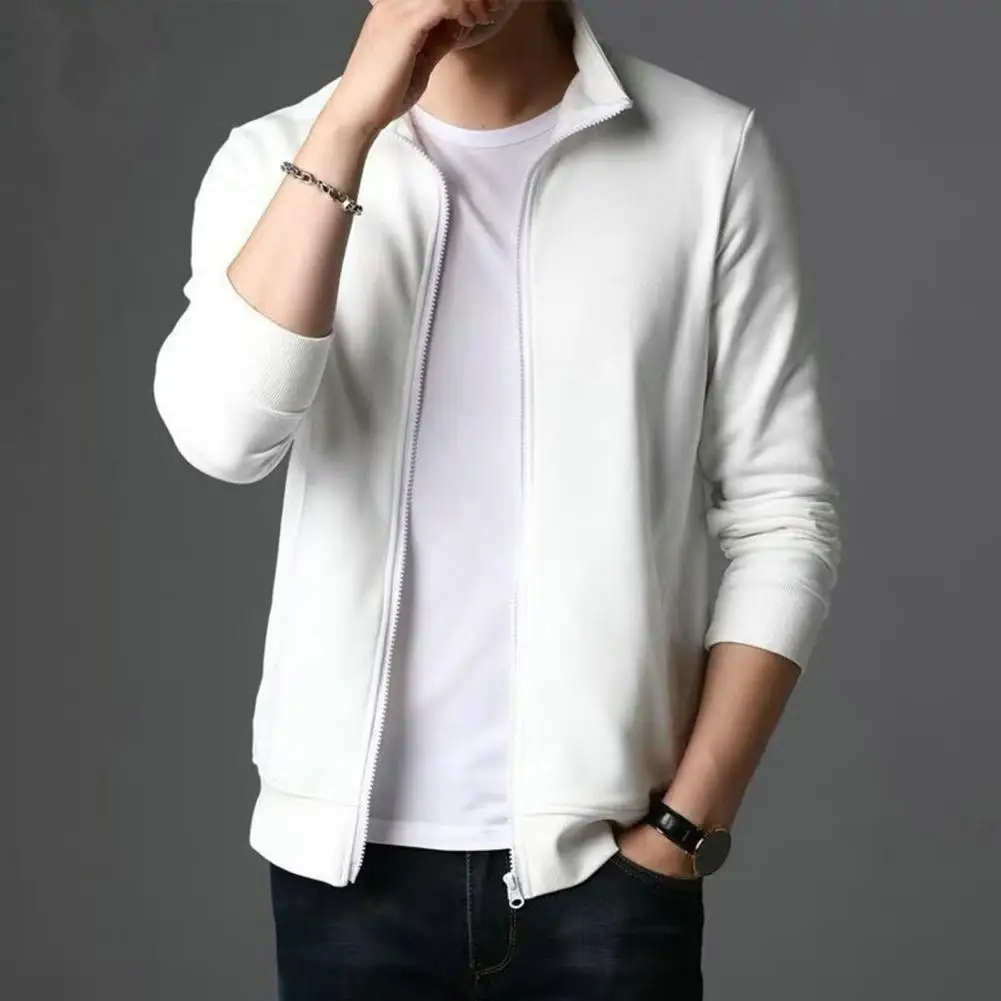 Yaka Tasarım Ceket Şık erkek Yaka fermuarlı ceket Slim Fit Dış Giyim Cepler ile Düz Renk Ceket İlkbahar/sonbahar için