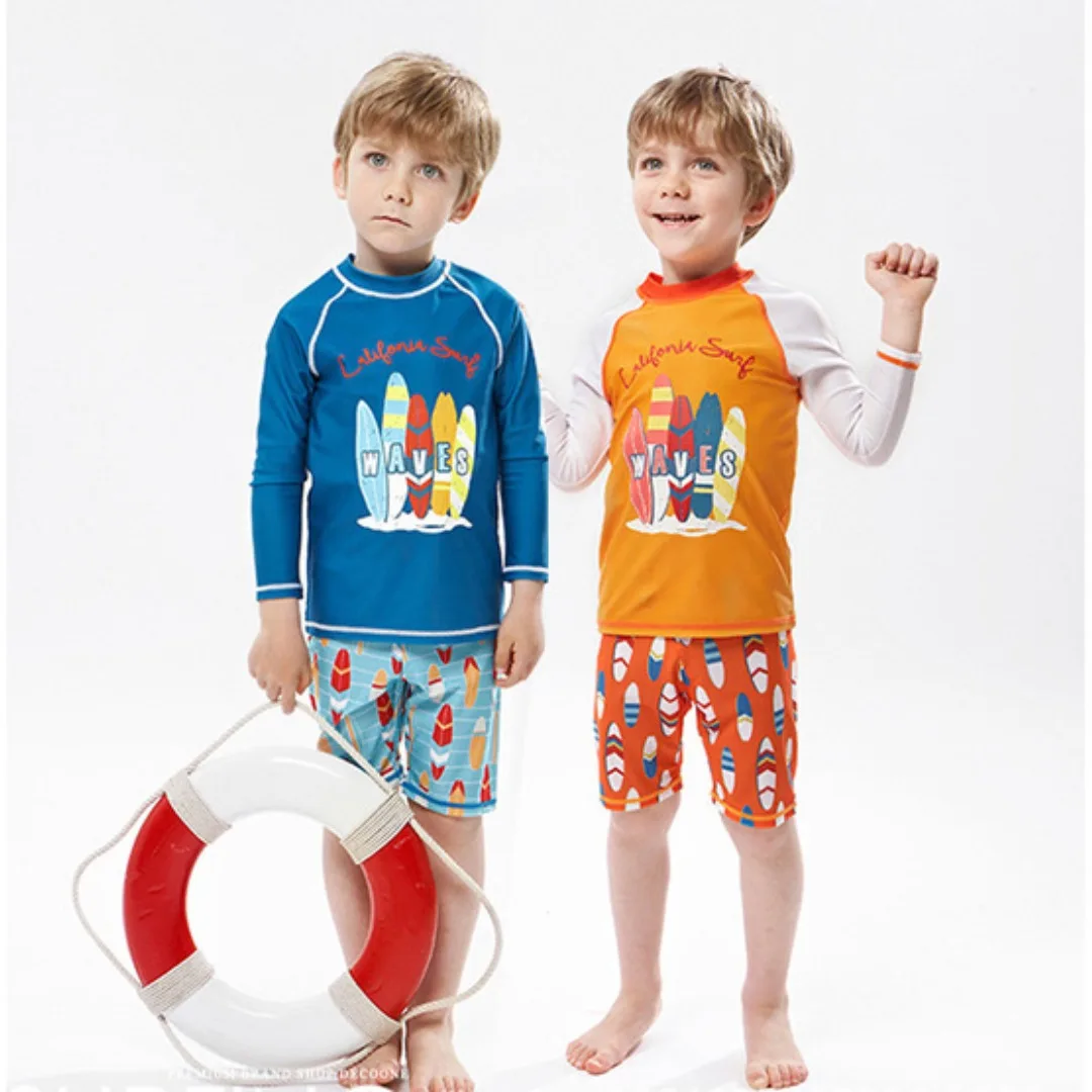 2023 Çocuk Mayo Bölünmüş Uzun Kollu Güneş Koruma Wetsuit Çabuk kuruyan Sıcak Erkek Mayo plaj tişörtleri Su Sporları